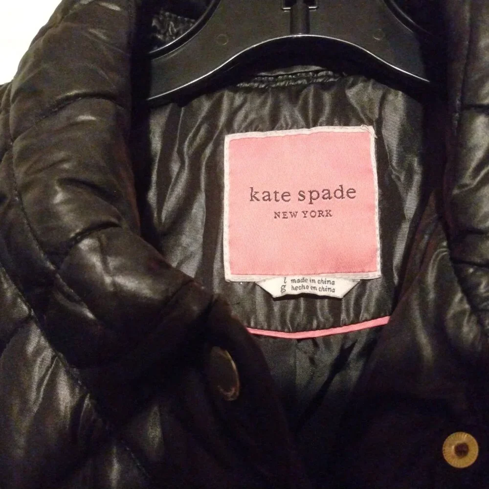 Kate Spade Black Diamond Quilted Coat L Old Money Equestrian Quiet Luxury Preppy - Picture 3 of 9